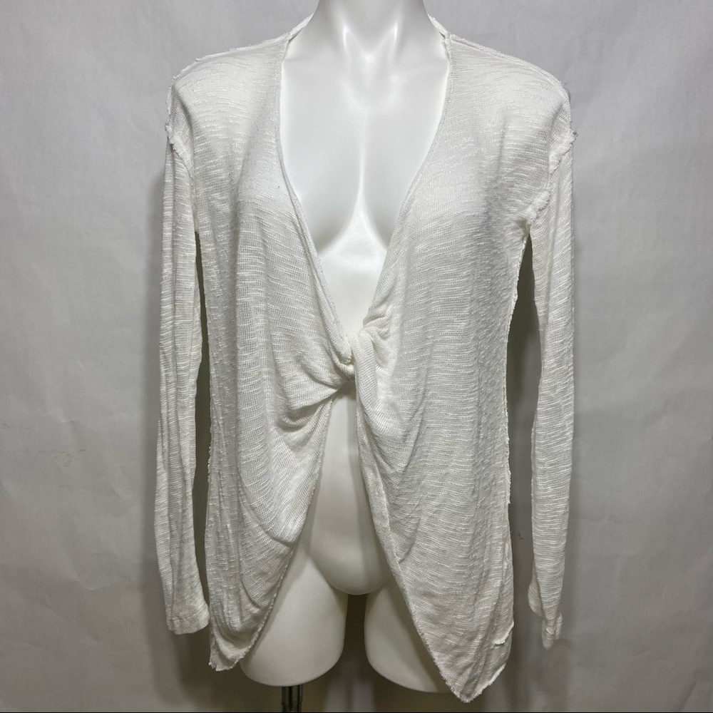 DYI WHITE TWISTABOUT FRONT TWIST LIGHT RAYON COTTON YOGA BARRE CARDIGAN